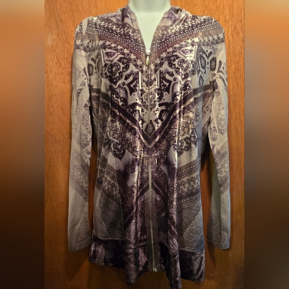 ONE WORLD Purple & Gray Henna Patterned Hoodie SzL - Picture 2 of 6